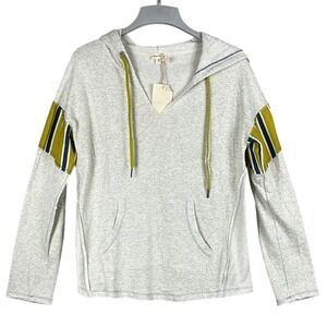 Hem‎ & Thread Long Sleeve V-Neck Hoodle Womens Size Medium Creme Grey NWT